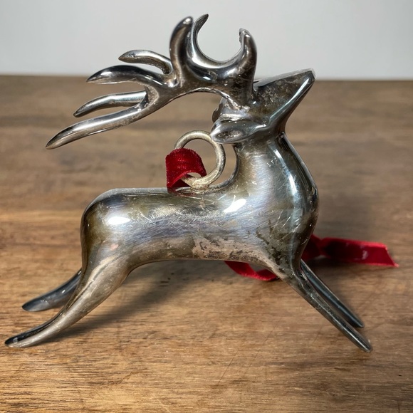 Pottery Barn Reindeer vintage Christmas tree ornament silver plated - Picture 5 of 10